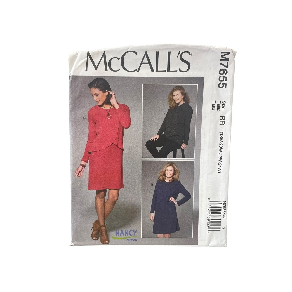 McCall's M7655 Tunic Dress Overlay RR 18W-24W Nancy Zieman Knit Pattern